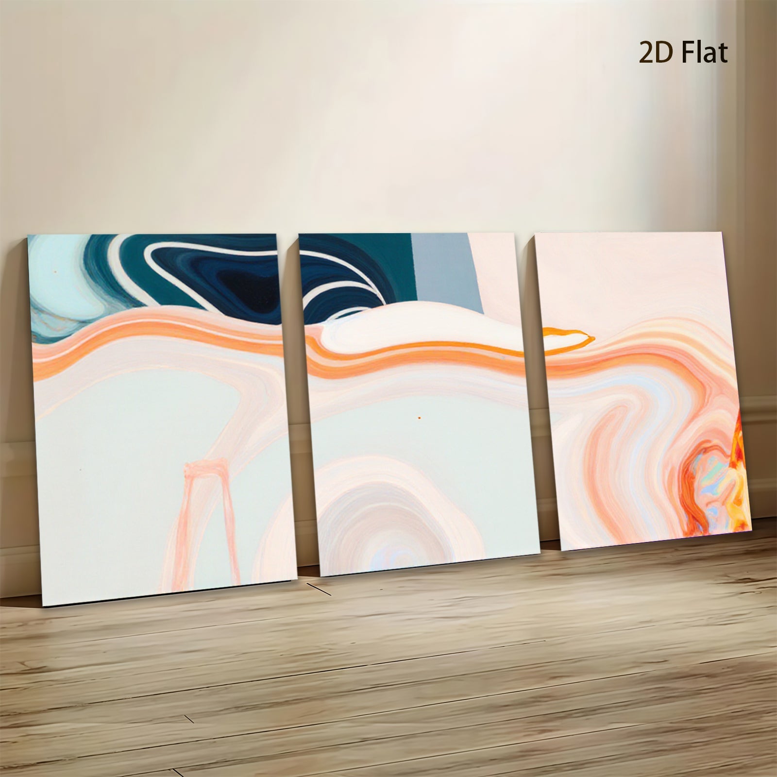 2D flat 1pc abstract fluid art canvas wall decor for living room bedroom modern farmhouse gallery wrapped teal orange minimalist statement piece trending now farmhouse style