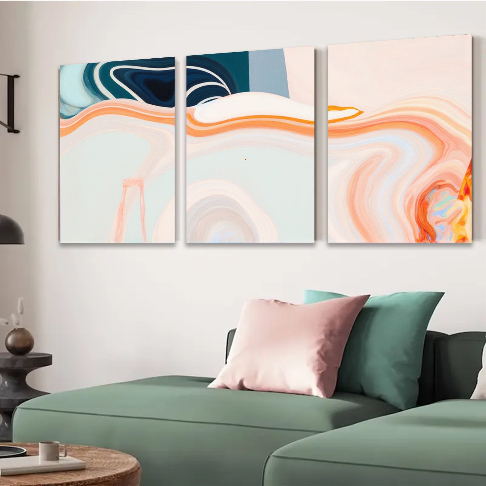 2D flat 1pc abstract fluid art canvas wall decor for living room bedroom modern farmhouse gallery wrapped teal orange minimalist statement piece trending now farmhouse style