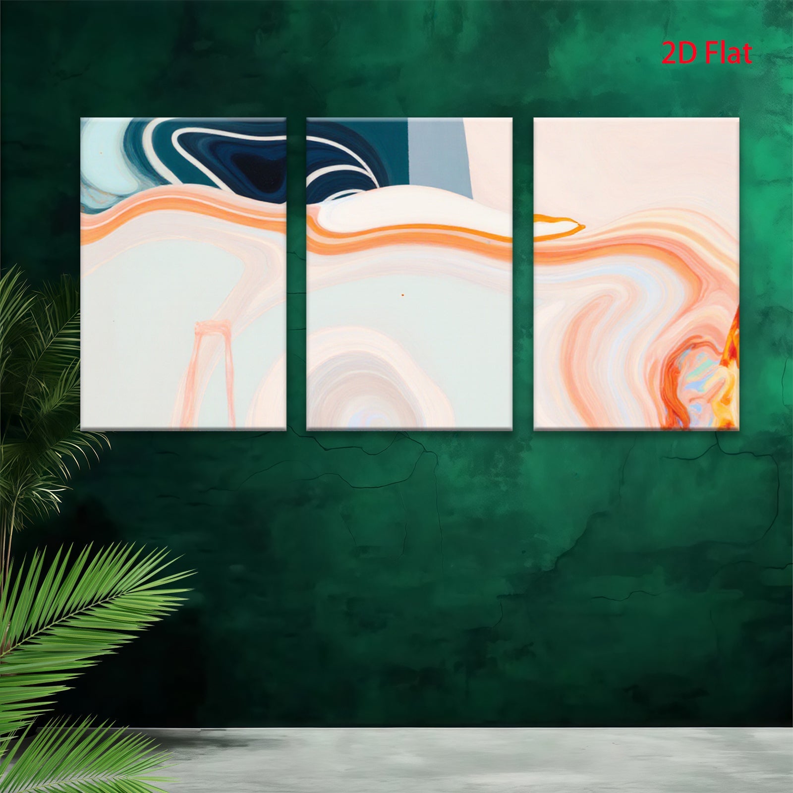 2D flat 1pc abstract fluid art canvas wall decor for living room bedroom modern farmhouse gallery wrapped teal orange minimalist statement piece trending now farmhouse style