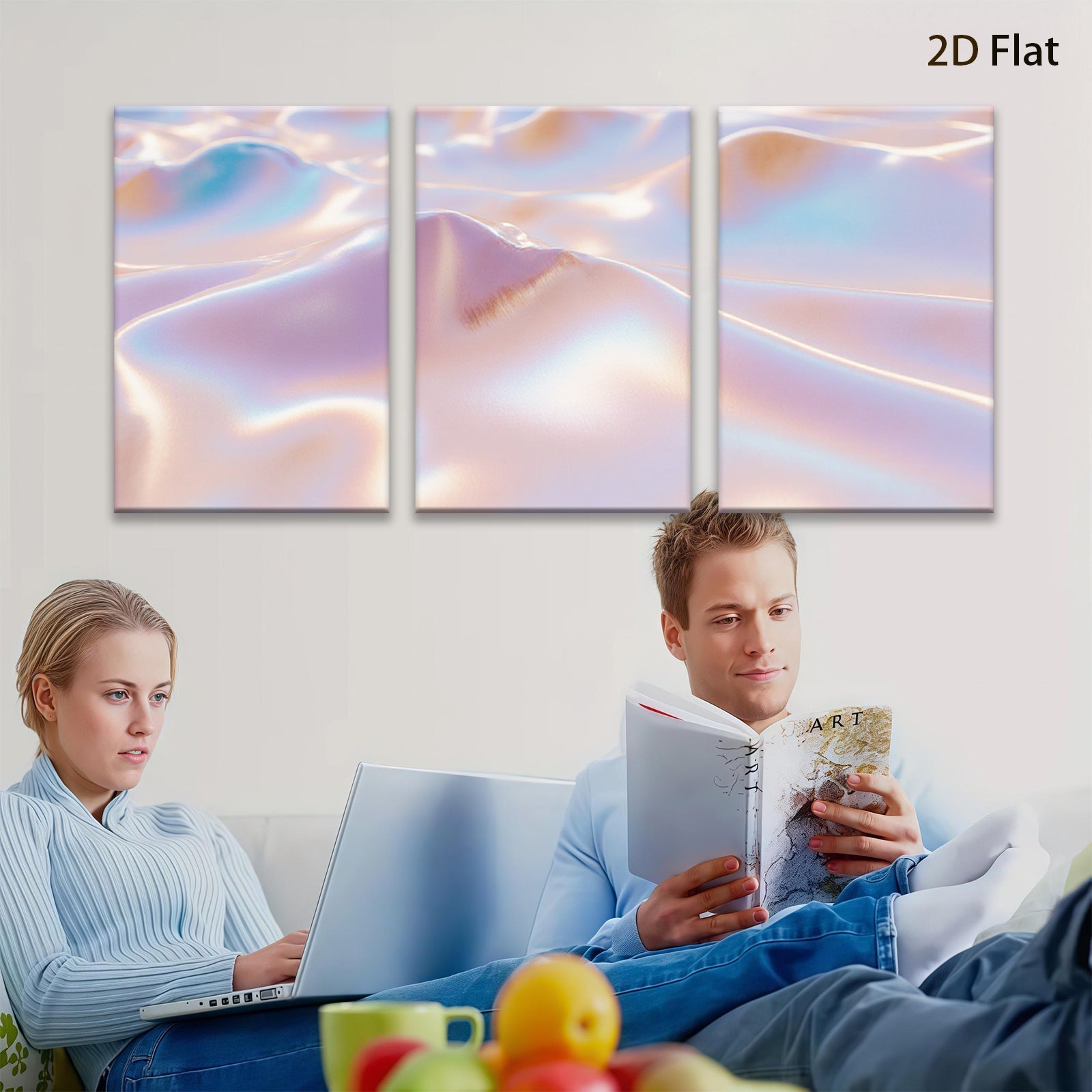 2D flat 1pc abstract fluid art pastel waves dreamy wall decor living room bedroom modern farmhouse gallery wrapped canvas prints oversized statement piece
