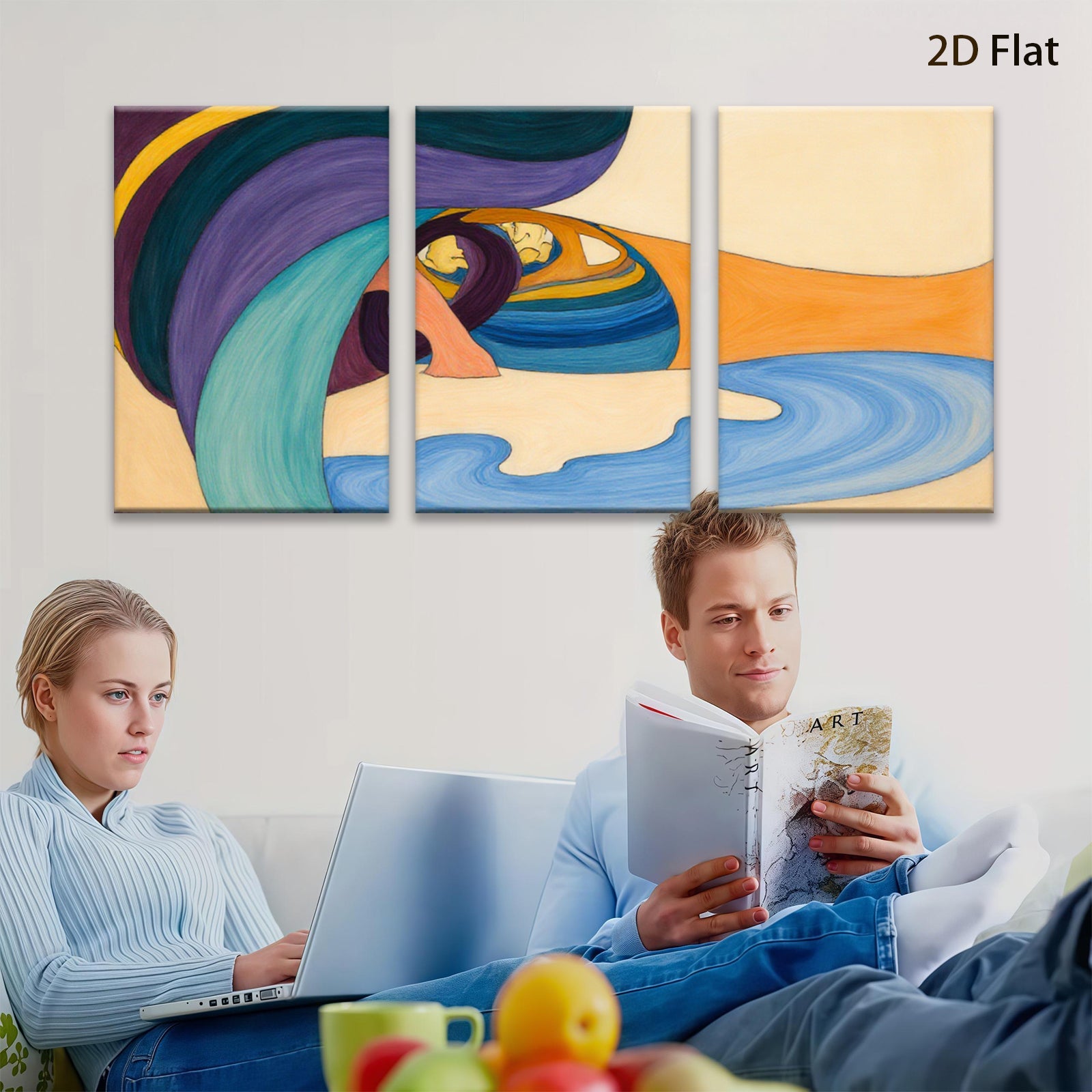 2D flat 1pc abstract fluid art swirling colors modern wall decor living room bedroom office gallery wrapped canvas prints farmhouse style