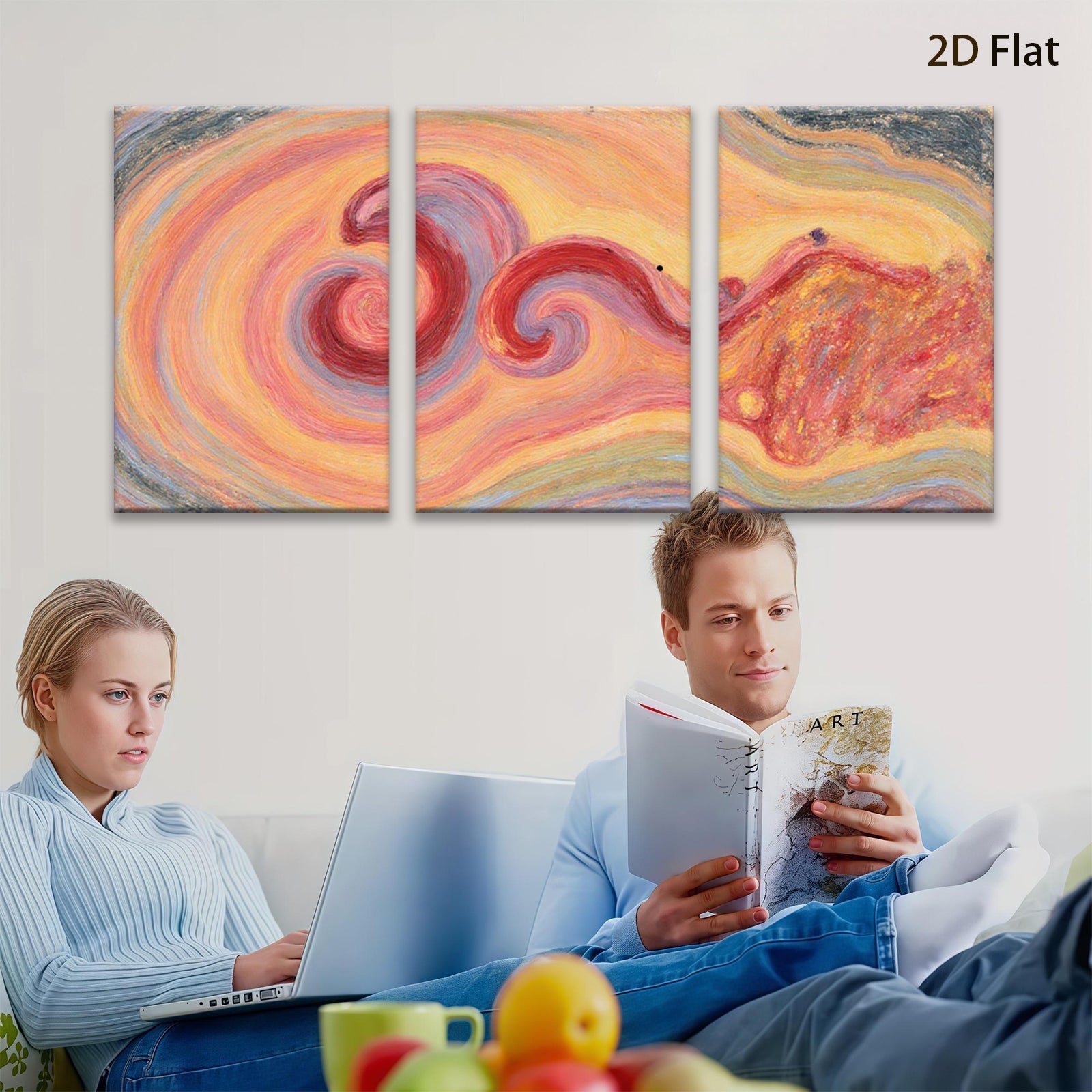 2D flat 1pc abstract fluid art vibrant swirling colors modern wall decor living room bedroom office farmhouse style gallery wrapped canvas print