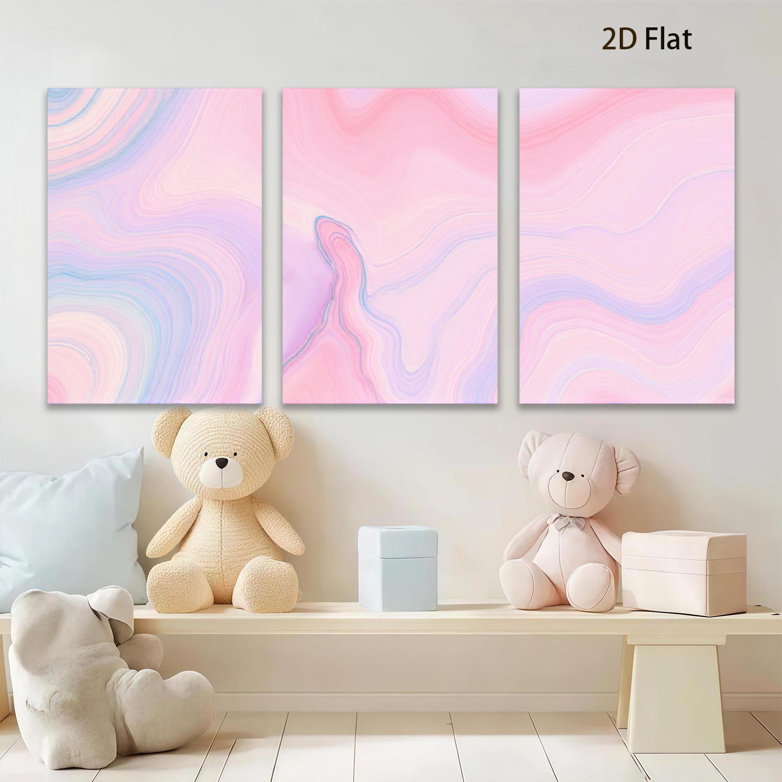 2D flat 1pc abstract fluid art waves blush pink blue modern wall decor living room bedroom gallery wrapped canvas print farmhouse style trending now