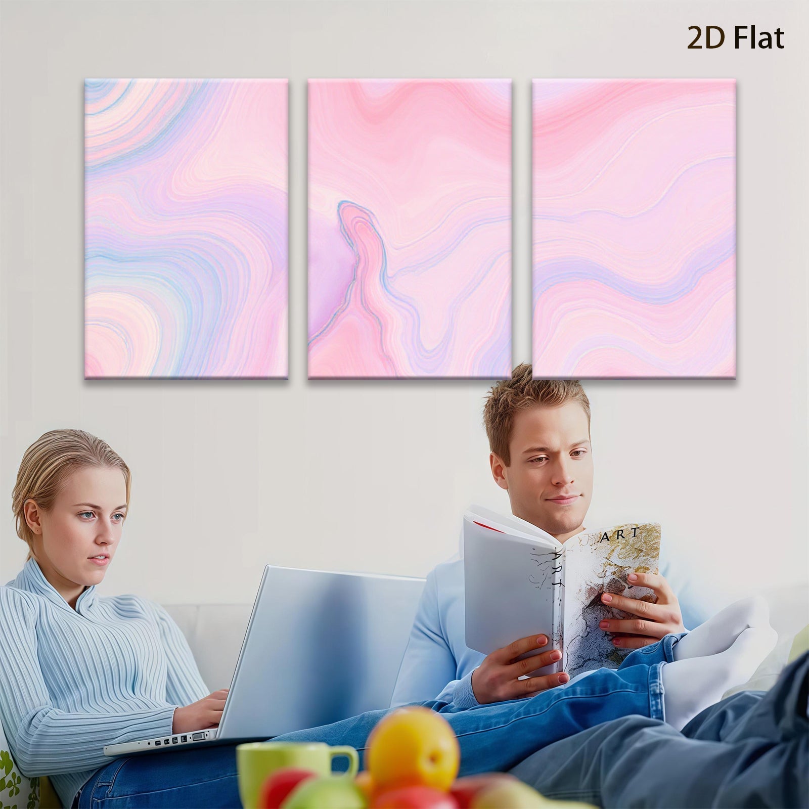 2D flat 1pc abstract fluid art waves blush pink blue modern wall decor living room bedroom gallery wrapped canvas print farmhouse style trending now