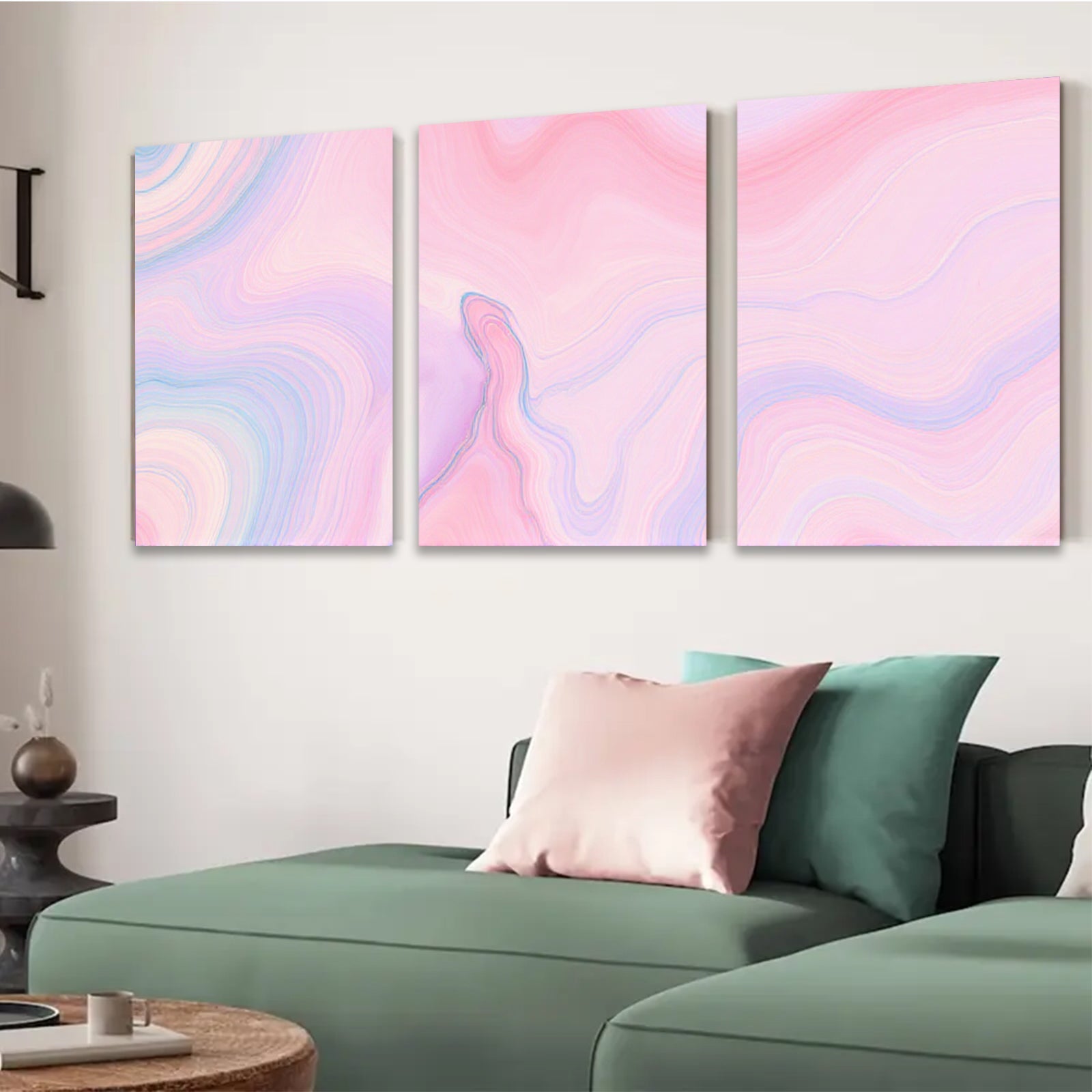 2D flat 1pc abstract fluid art waves blush pink blue modern wall decor living room bedroom gallery wrapped canvas print farmhouse style trending now