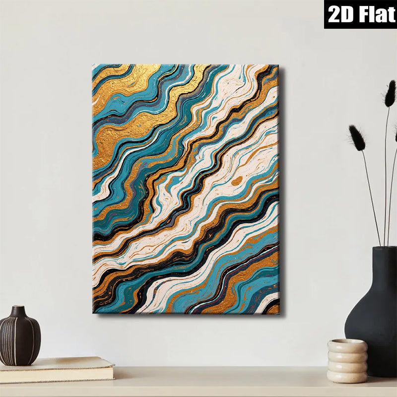 2D flat 1pc abstract fluid gold waves modern wall art living room bedroom home decor gallery wrapped canvas prints oversized statement piece