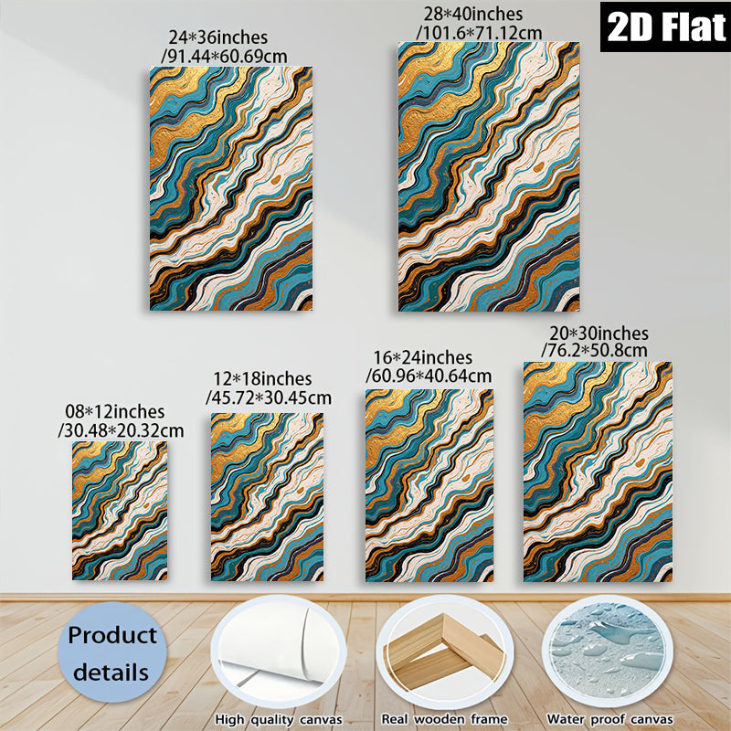 2D flat 1pc abstract fluid gold waves modern wall art living room bedroom home decor gallery wrapped canvas prints oversized statement piece