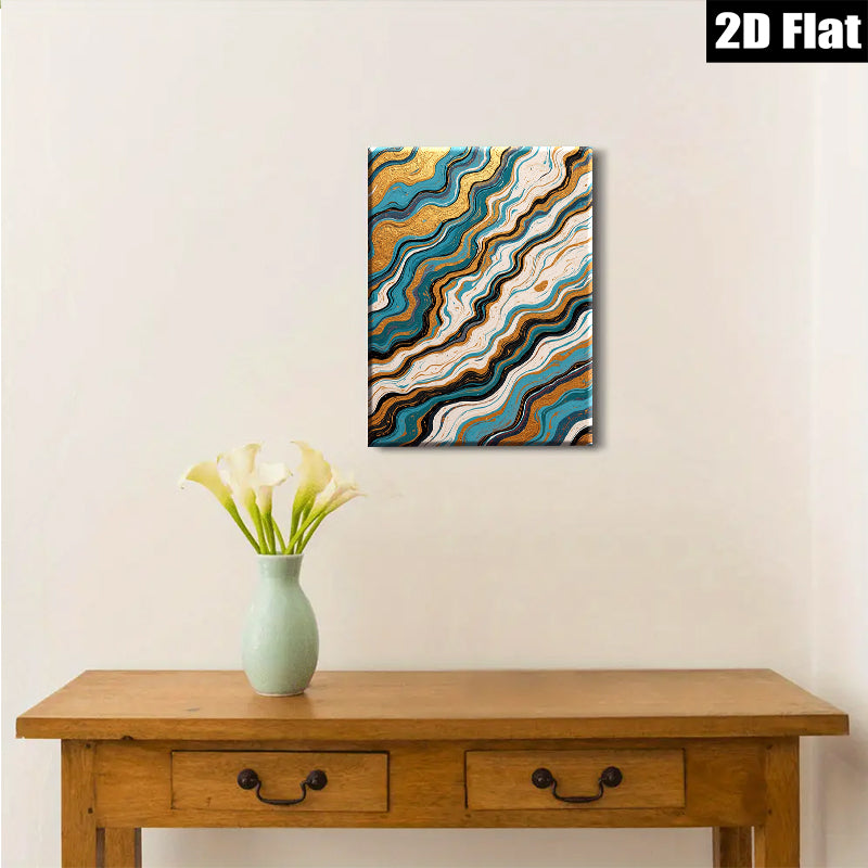 2D flat 1pc abstract fluid gold waves modern wall art living room bedroom home decor gallery wrapped canvas prints oversized statement piece