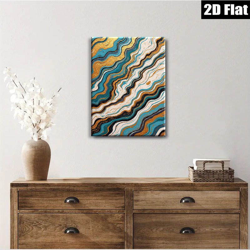 2D flat 1pc abstract fluid gold waves modern wall art living room bedroom home decor gallery wrapped canvas prints oversized statement piece