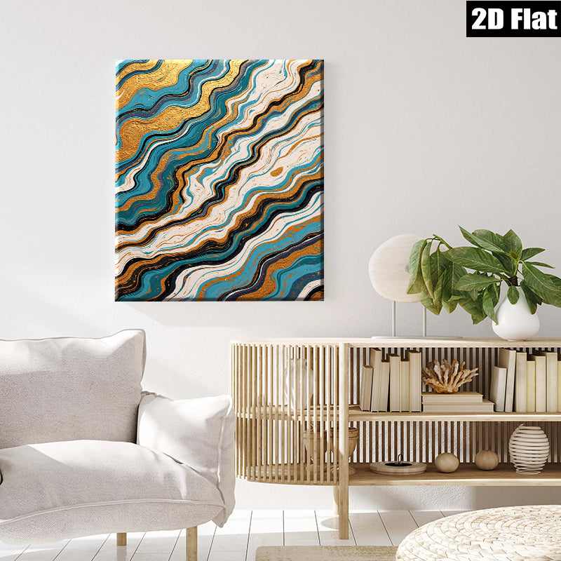 2D flat 1pc abstract fluid gold waves modern wall art living room bedroom home decor gallery wrapped canvas prints oversized statement piece