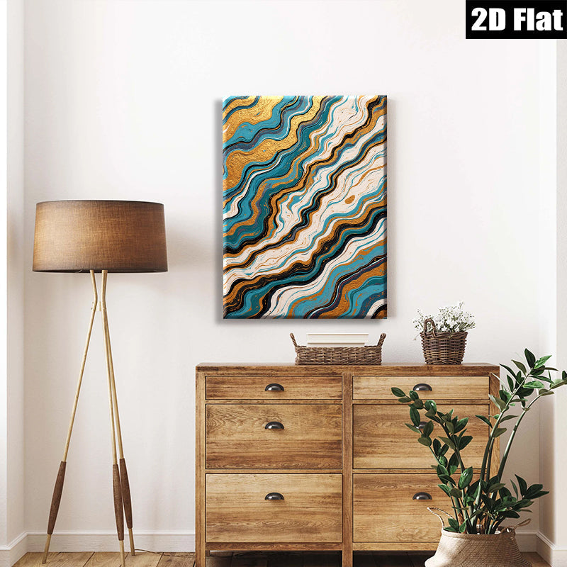 2D flat 1pc abstract fluid gold waves modern wall art living room bedroom home decor gallery wrapped canvas prints oversized statement piece