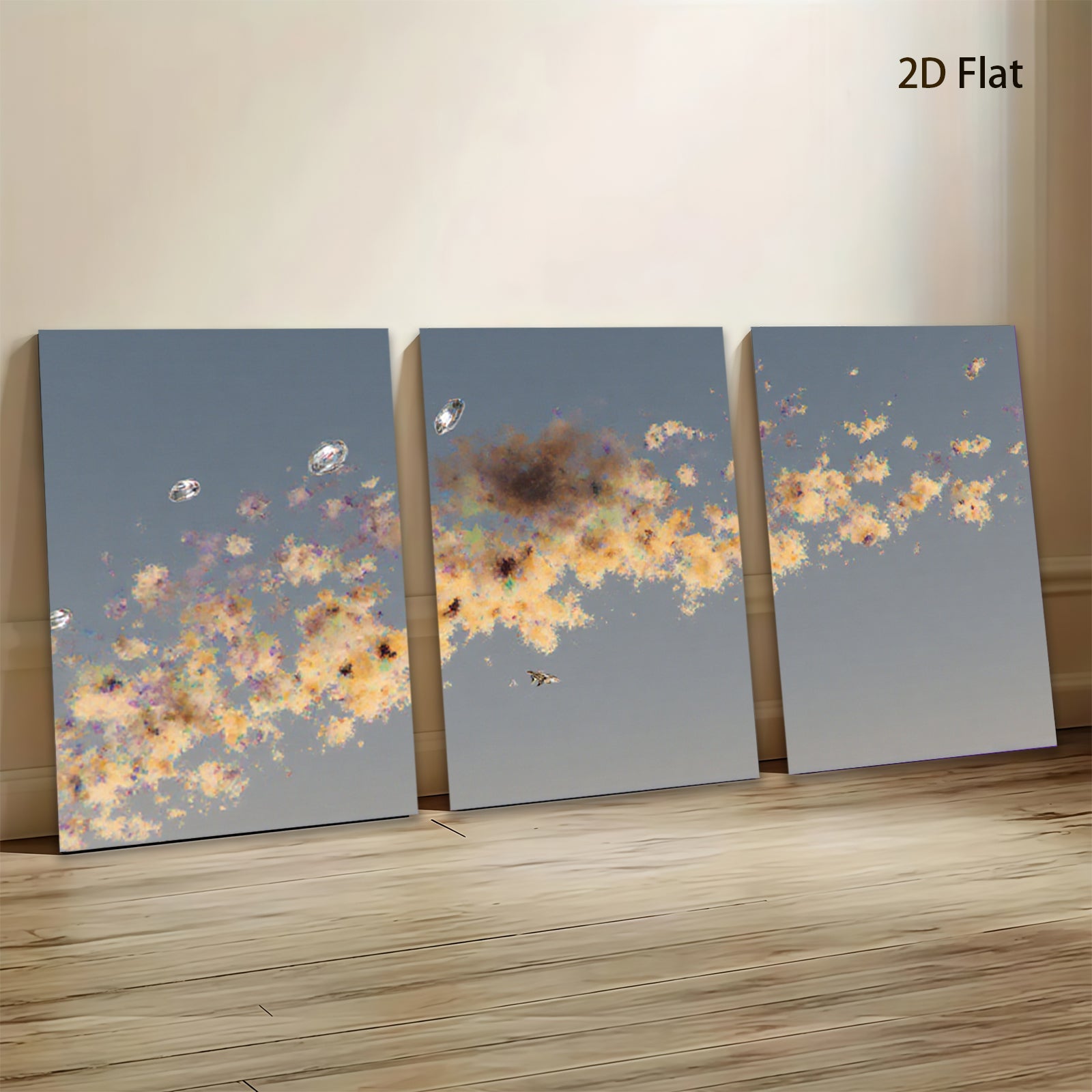 2D flat 1pc abstract fractal art vibrant golden hues modern wall decor living room bedroom office gallery wrapped canvas farmhouse style trending now
