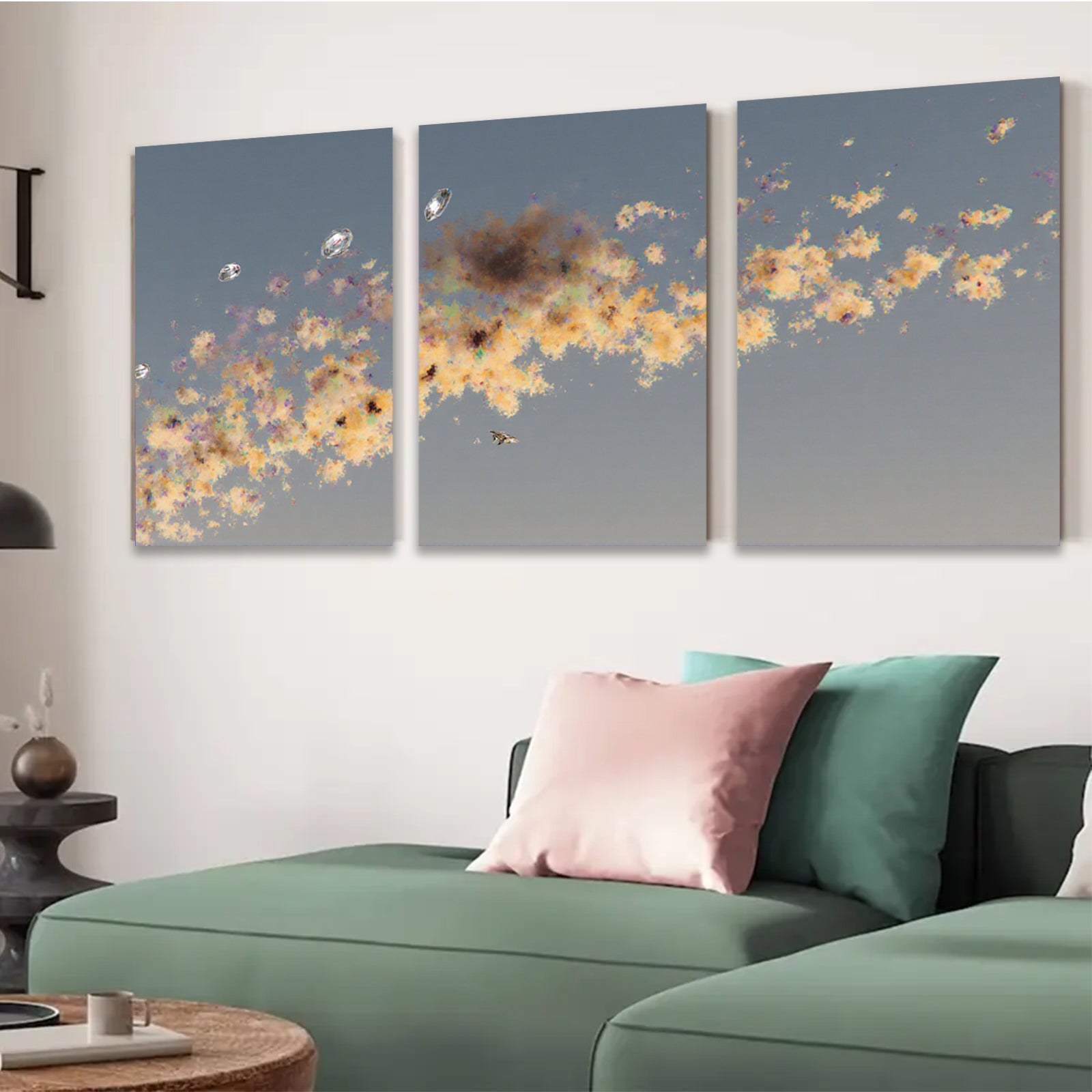 2D flat 1pc abstract fractal art vibrant golden hues modern wall decor living room bedroom office gallery wrapped canvas farmhouse style trending now