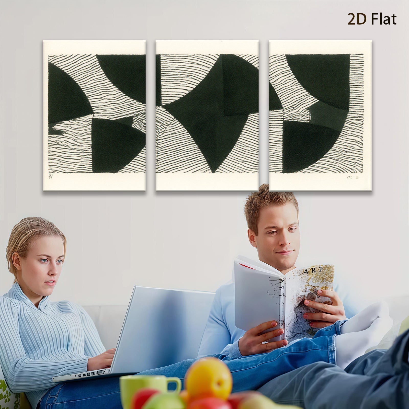2D flat 1pc abstract geometric black white modern minimalist wall art canvas print home office decor farmhouse style living room bedroom dining room gallery wrapped ready to hang