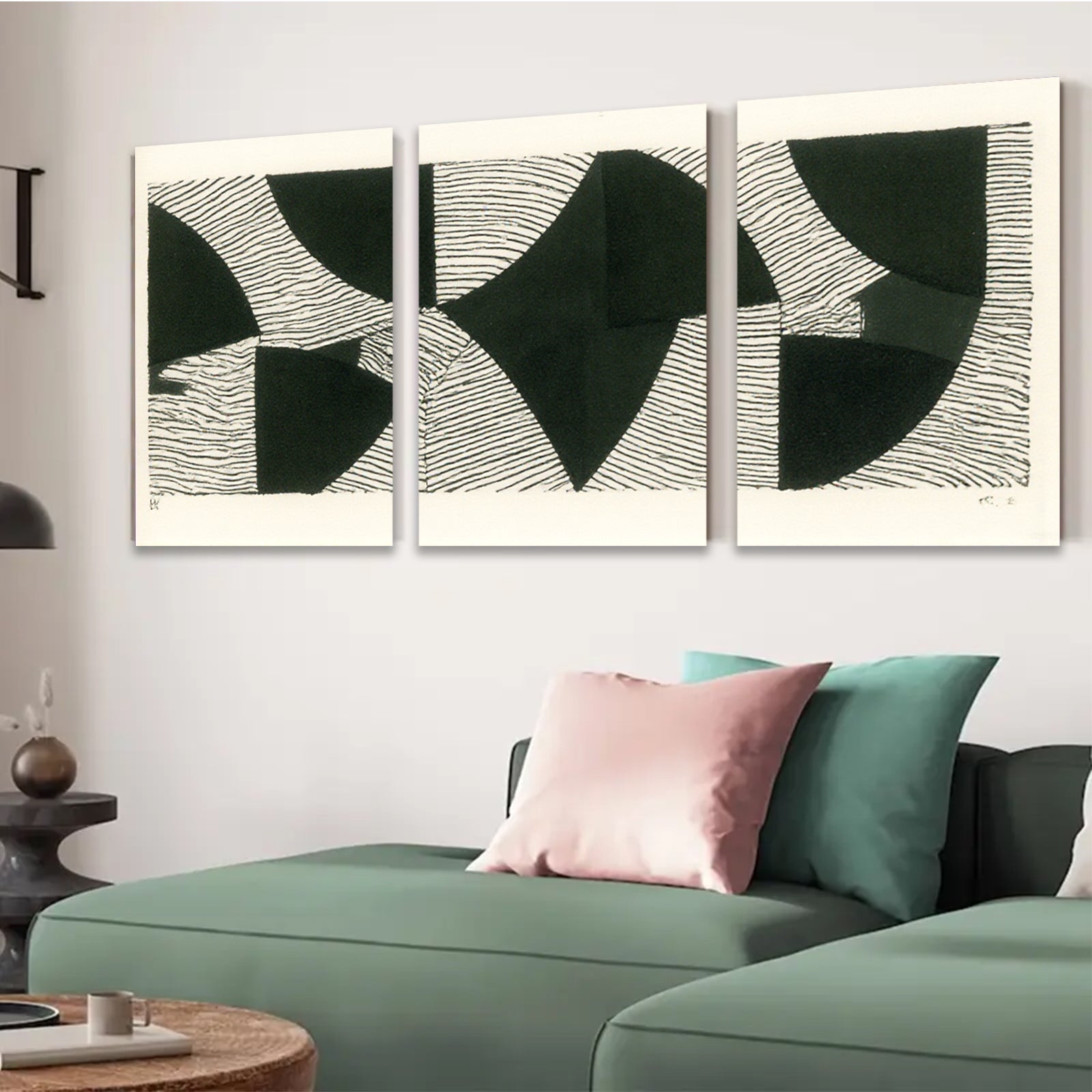 2D flat 1pc abstract geometric black white modern minimalist wall art canvas print home office decor farmhouse style living room bedroom dining room gallery wrapped ready to hang