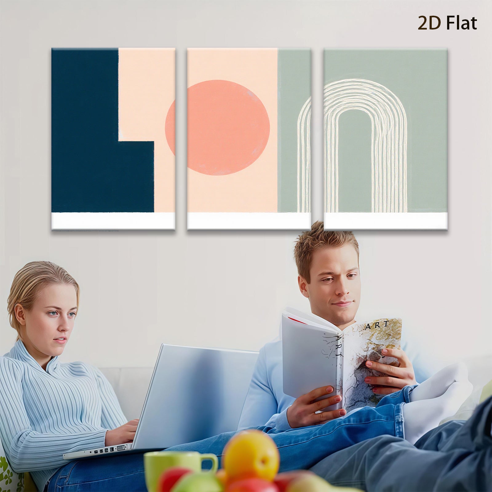 2D flat 1pc abstract geometric canvas wall art modern minimalist home decor living room bedroom office gallery wrapped prints farmhouse style inspirational cozy vibe