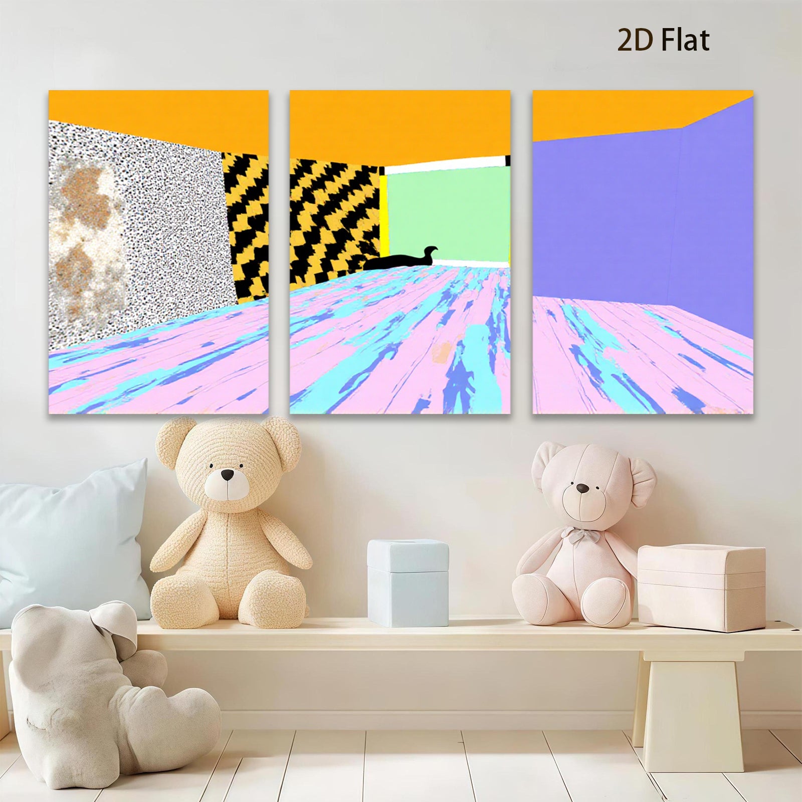 2D flat 1pc abstract geometric cat room modern wall art decor for living room bedroom office gallery wrapped canvas prints farmhouse style