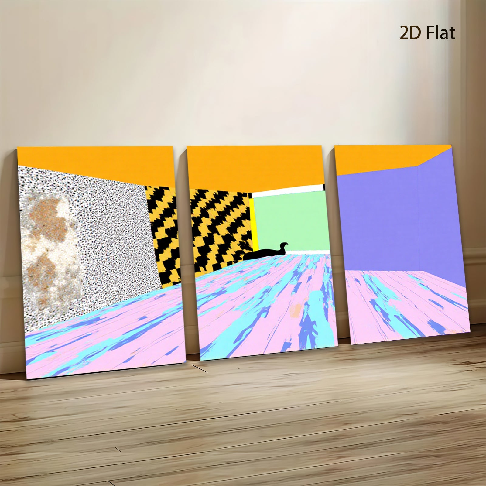 2D flat 1pc abstract geometric cat room modern wall art decor for living room bedroom office gallery wrapped canvas prints farmhouse style
