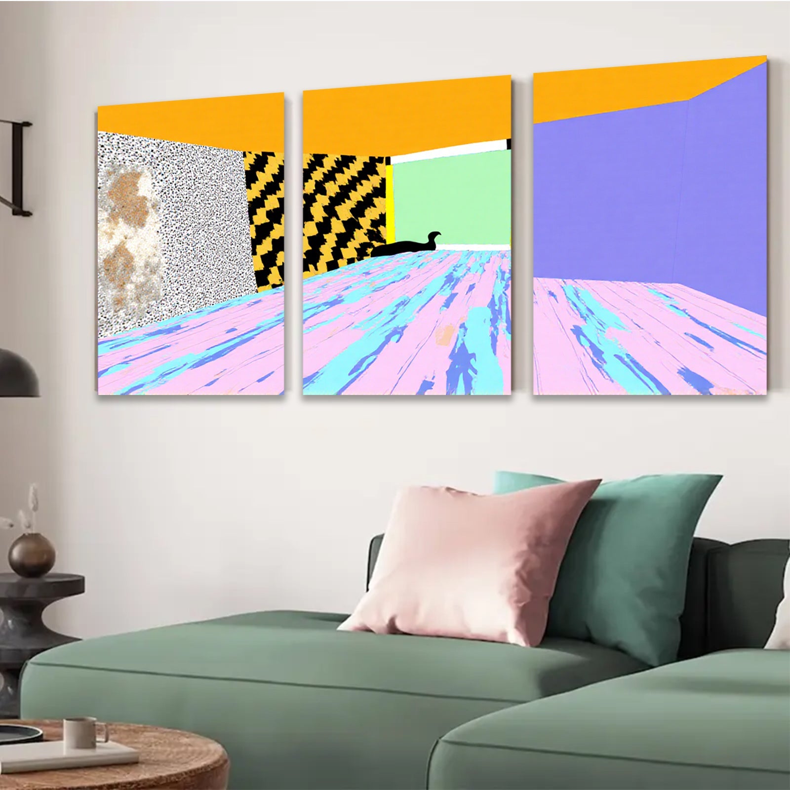 2D flat 1pc abstract geometric cat room modern wall art decor for living room bedroom office gallery wrapped canvas prints farmhouse style