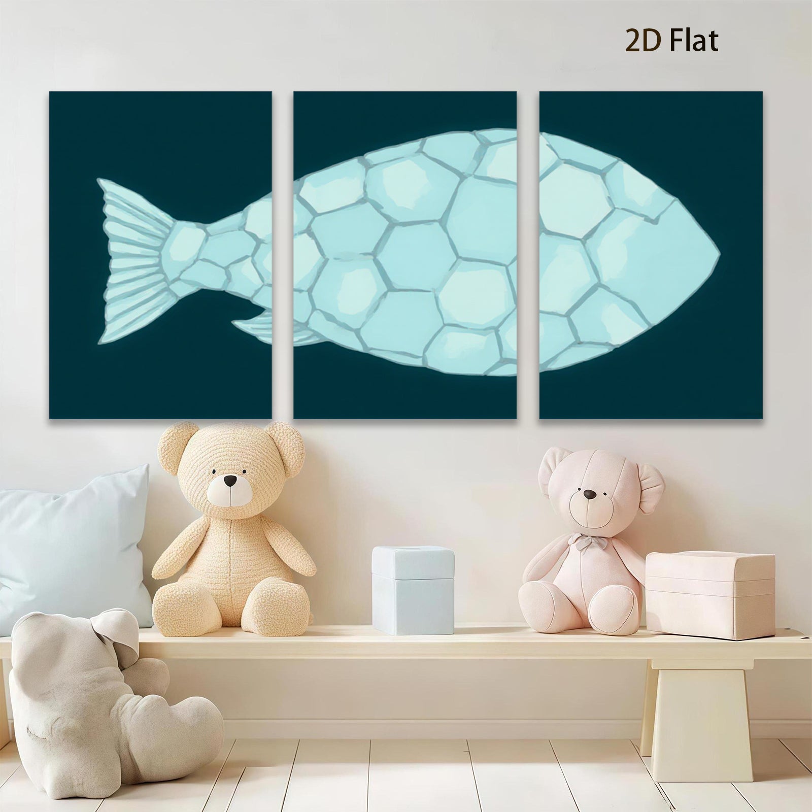 2D flat 1pc abstract geometric fish wall art canvas prints modern farmhouse decor living room bedroom gallery wrapped timeless elegance coastal chic ready to hang
