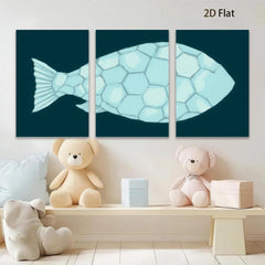 2D flat 1pc abstract geometric fish wall art canvas prints modern farmhouse decor living room bedroom gallery wrapped timeless elegance coastal chic ready to hang
