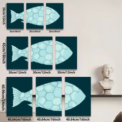 2D flat 1pc abstract geometric fish wall art canvas prints modern farmhouse decor living room bedroom gallery wrapped timeless elegance coastal chic ready to hang