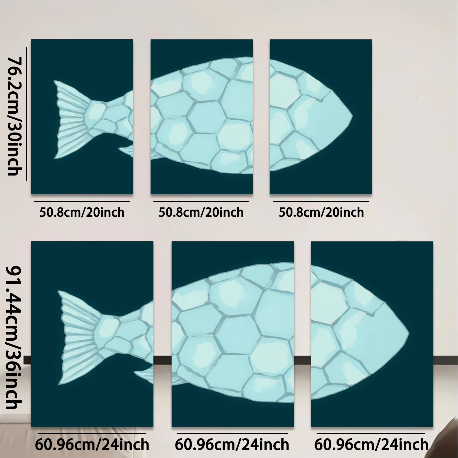 2D flat 1pc abstract geometric fish wall art canvas prints modern farmhouse decor living room bedroom gallery wrapped timeless elegance coastal chic ready to hang
