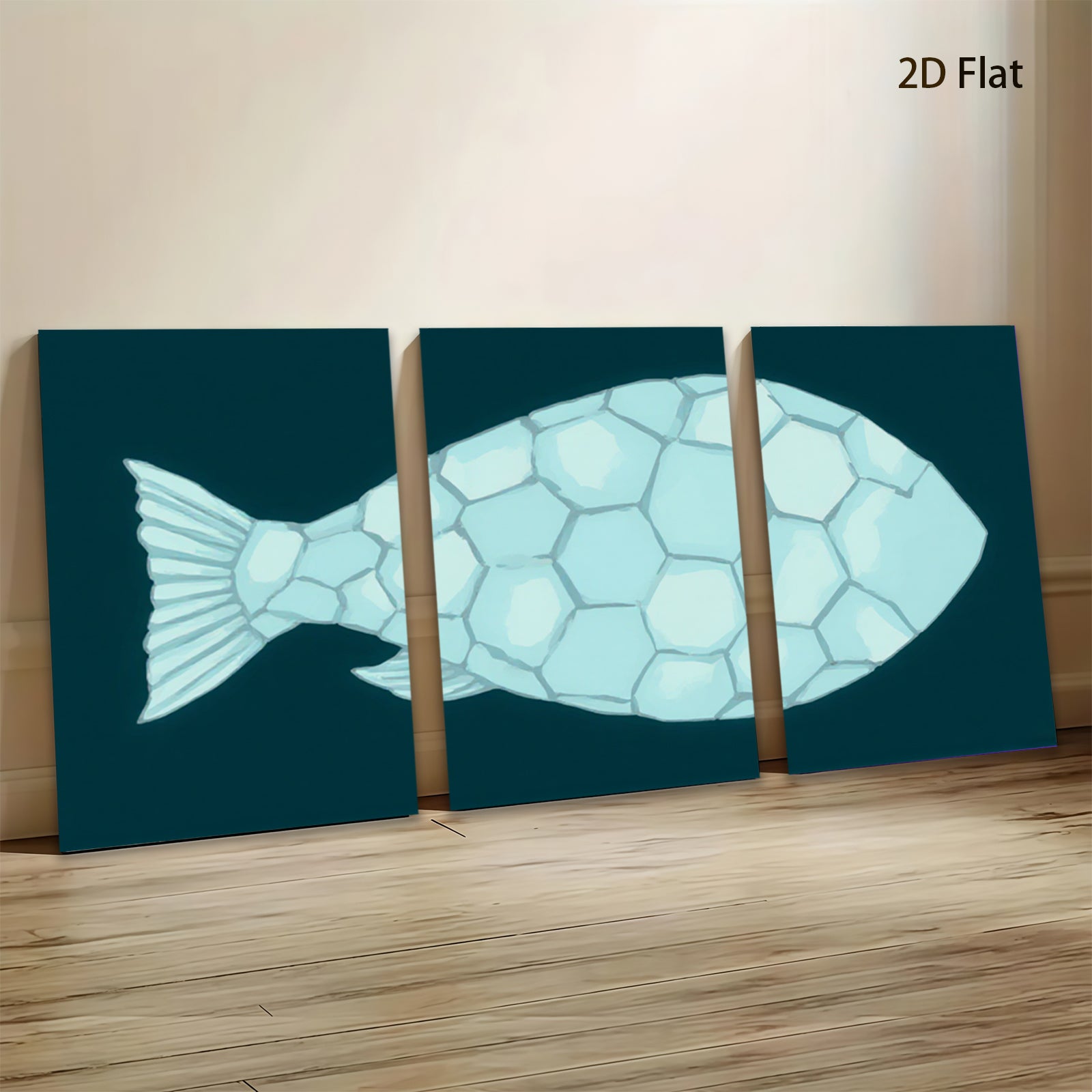 2D flat 1pc abstract geometric fish wall art canvas prints modern farmhouse decor living room bedroom gallery wrapped timeless elegance coastal chic ready to hang