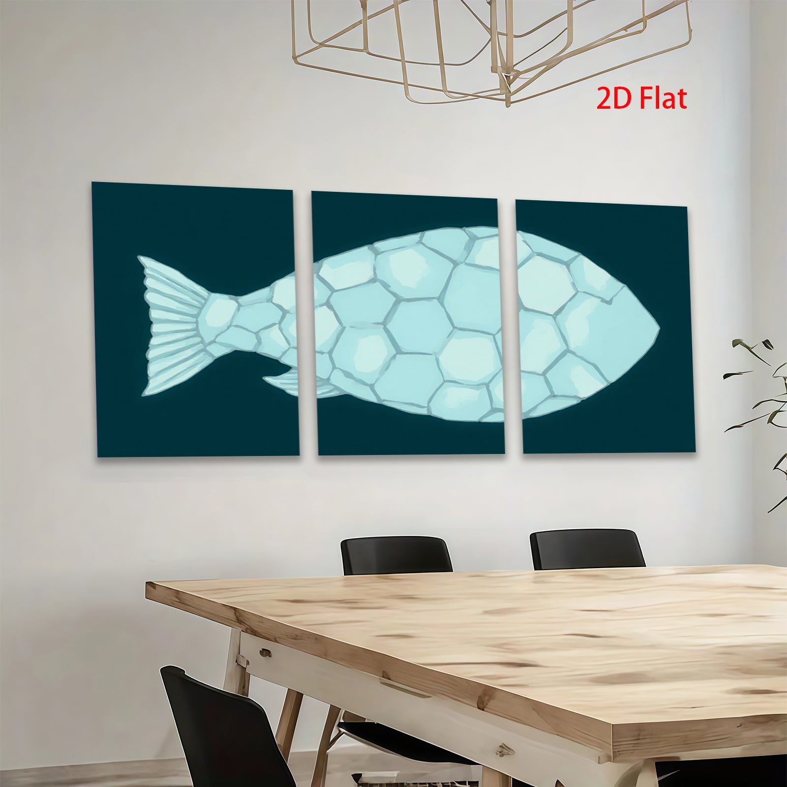 2D flat 1pc abstract geometric fish wall art canvas prints modern farmhouse decor living room bedroom gallery wrapped timeless elegance coastal chic ready to hang