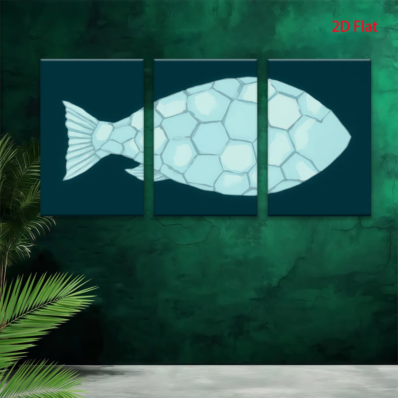2D flat 1pc abstract geometric fish wall art canvas prints modern farmhouse decor living room bedroom gallery wrapped timeless elegance coastal chic ready to hang