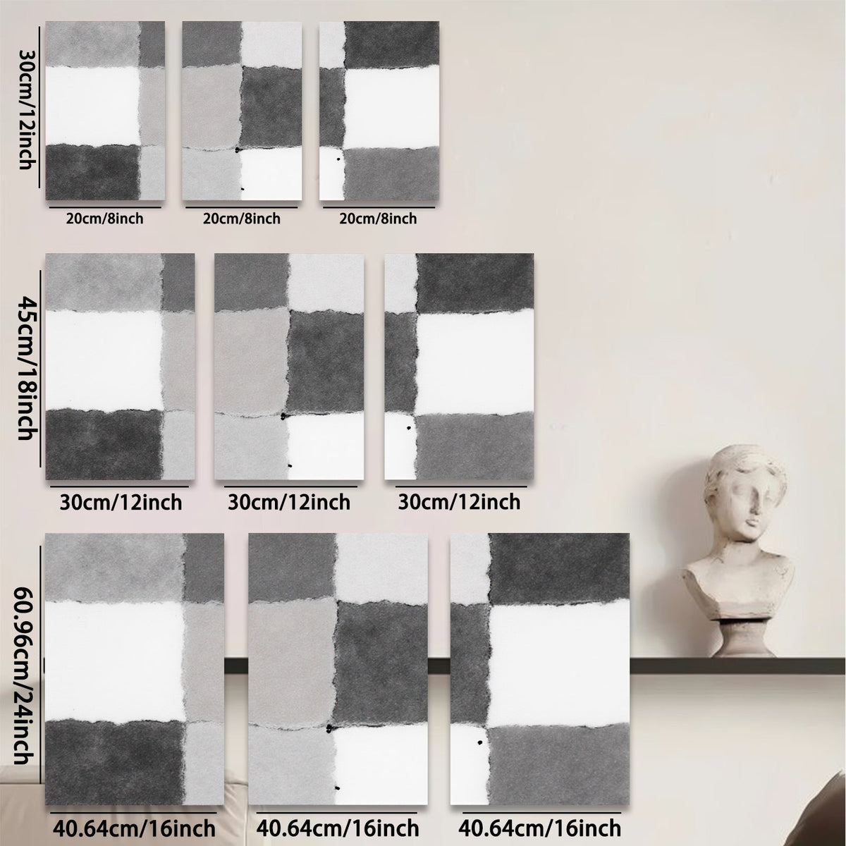 2D flat 1pc abstract geometric squares modern minimalist wall art decor for living room bedroom office gallery wrapped canvas prints farmhouse style
