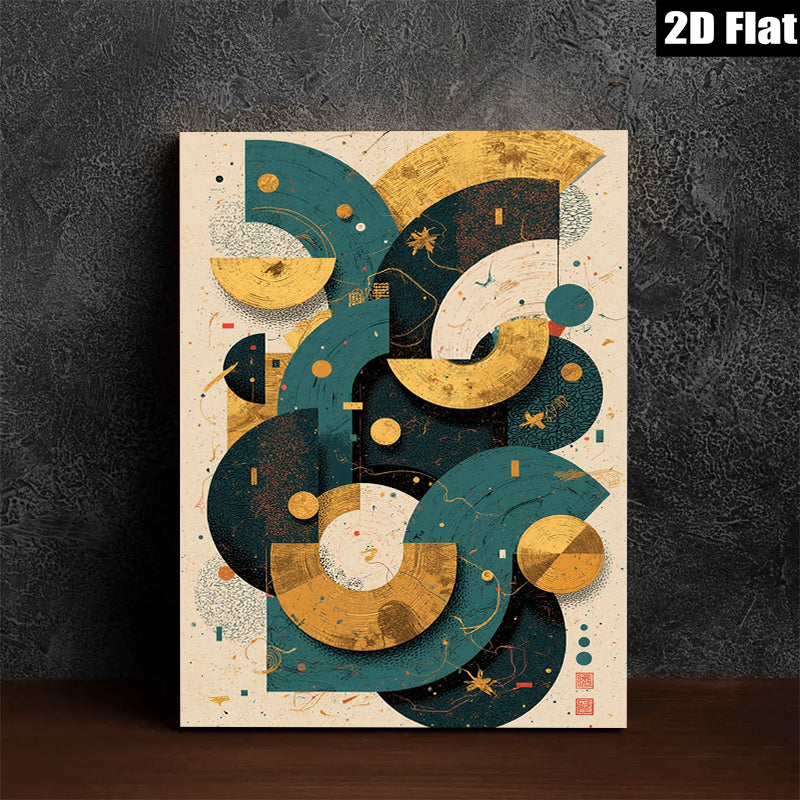 2D flat 1pc abstract geometric teal gold wall art modern minimalist canvas prints living room bedroom home decor farmhouse style statement piece gallery wrapped ready hang