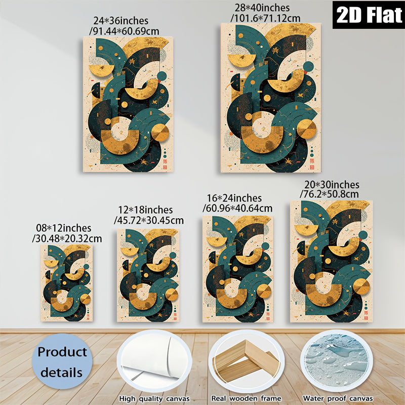 2D flat 1pc abstract geometric teal gold wall art modern minimalist canvas prints living room bedroom home decor farmhouse style statement piece gallery wrapped ready hang