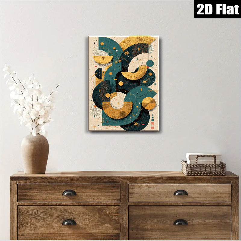 2D flat 1pc abstract geometric teal gold wall art modern minimalist canvas prints living room bedroom home decor farmhouse style statement piece gallery wrapped ready hang