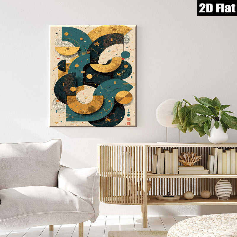 2D flat 1pc abstract geometric teal gold wall art modern minimalist canvas prints living room bedroom home decor farmhouse style statement piece gallery wrapped ready hang
