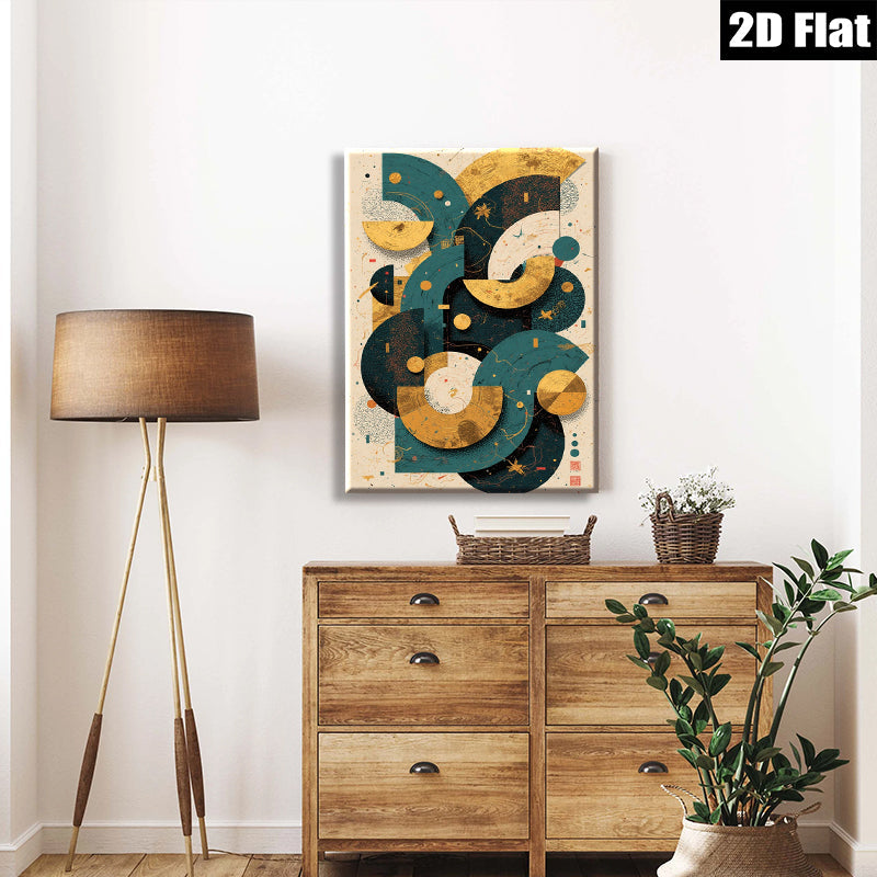 2D flat 1pc abstract geometric teal gold wall art modern minimalist canvas prints living room bedroom home decor farmhouse style statement piece gallery wrapped ready hang