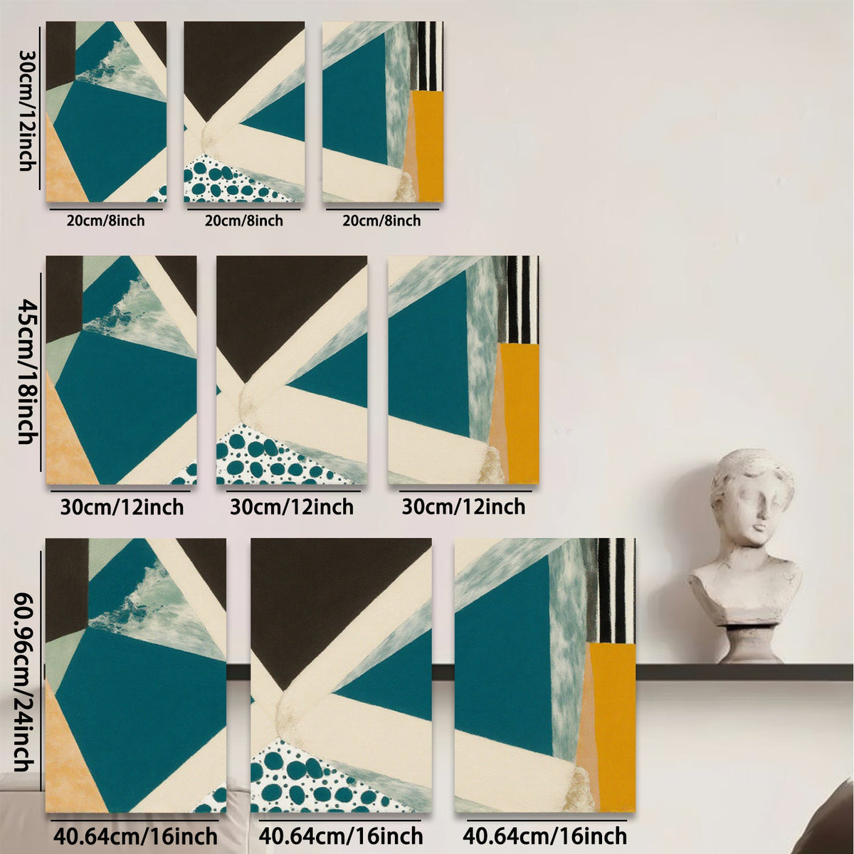 2D flat 1pc abstract geometric teal navy modern wall art canvas prints for living room bedroom office decor farmhouse style gallery wrapped
