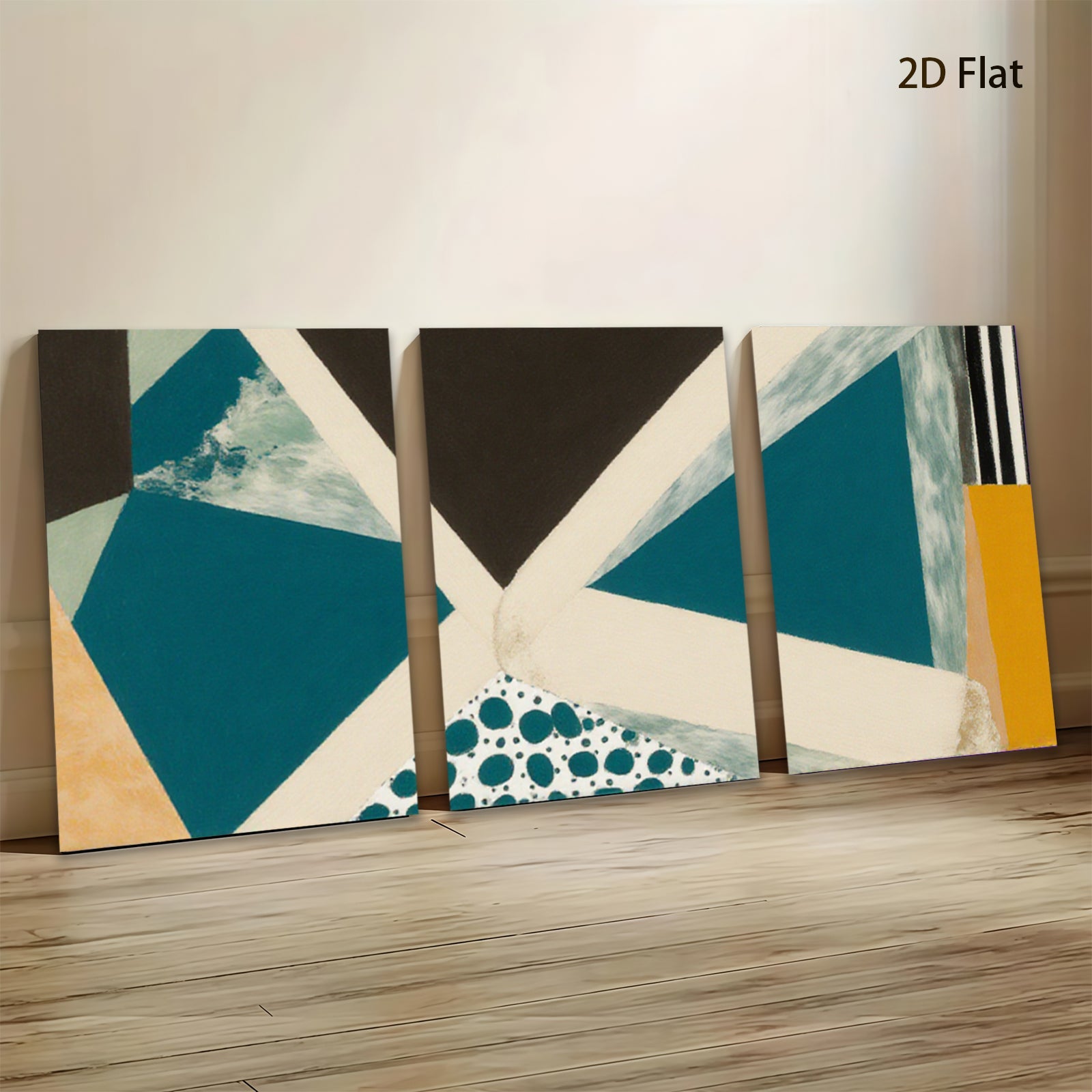 2D flat 1pc abstract geometric teal navy modern wall art canvas prints for living room bedroom office decor farmhouse style gallery wrapped