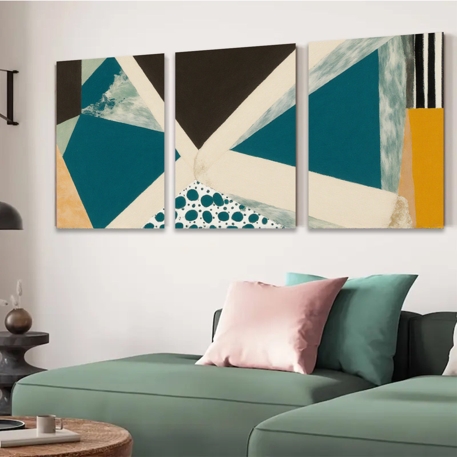 2D flat 1pc abstract geometric teal navy modern wall art canvas prints for living room bedroom office decor farmhouse style gallery wrapped