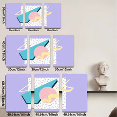 2D flat 1pc abstract geometric teal pink wall art modern minimalist decor living room bedroom gallery wrapped canvas prints farmhouse style artwork