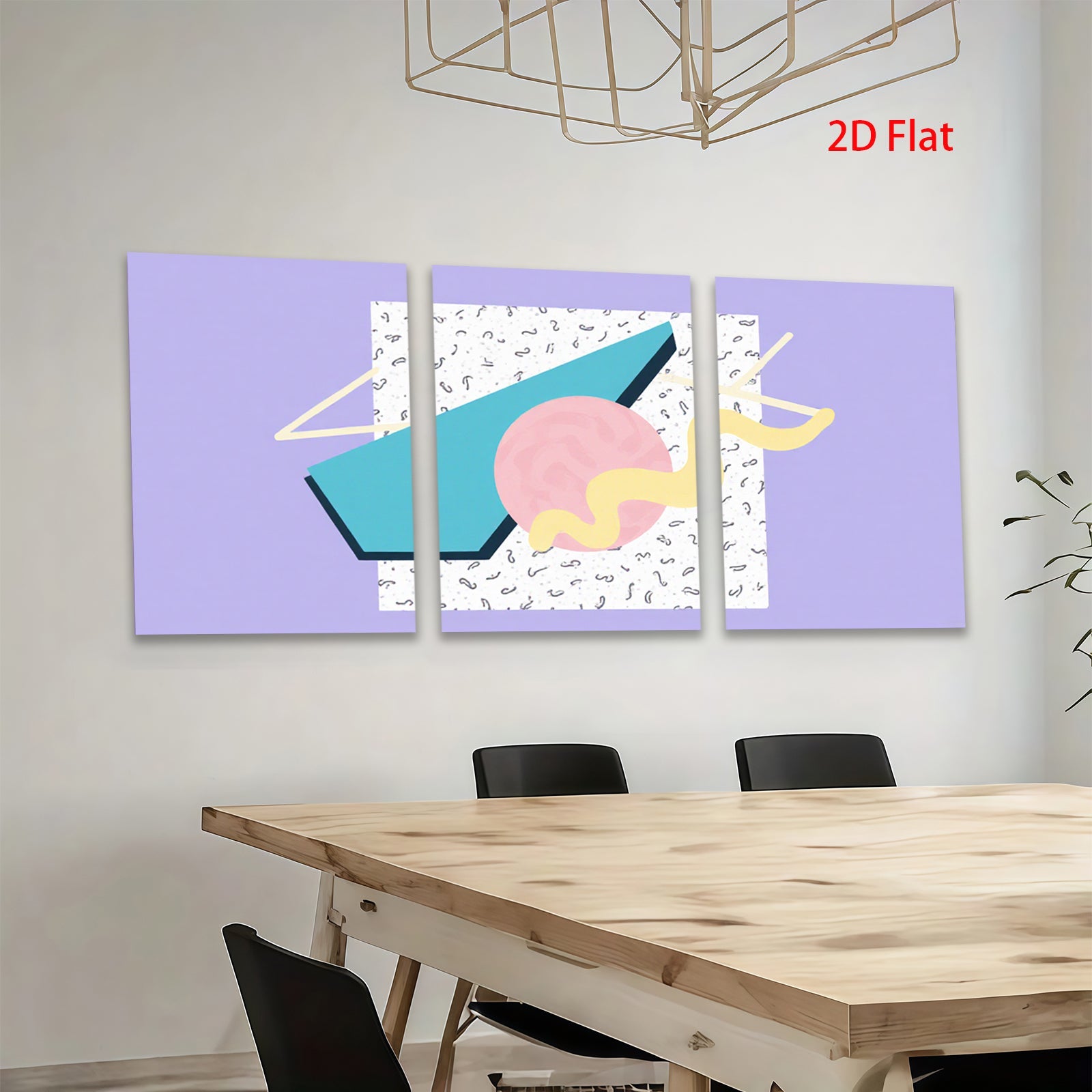 2D flat 1pc abstract geometric teal pink wall art modern minimalist decor living room bedroom gallery wrapped canvas prints farmhouse style artwork