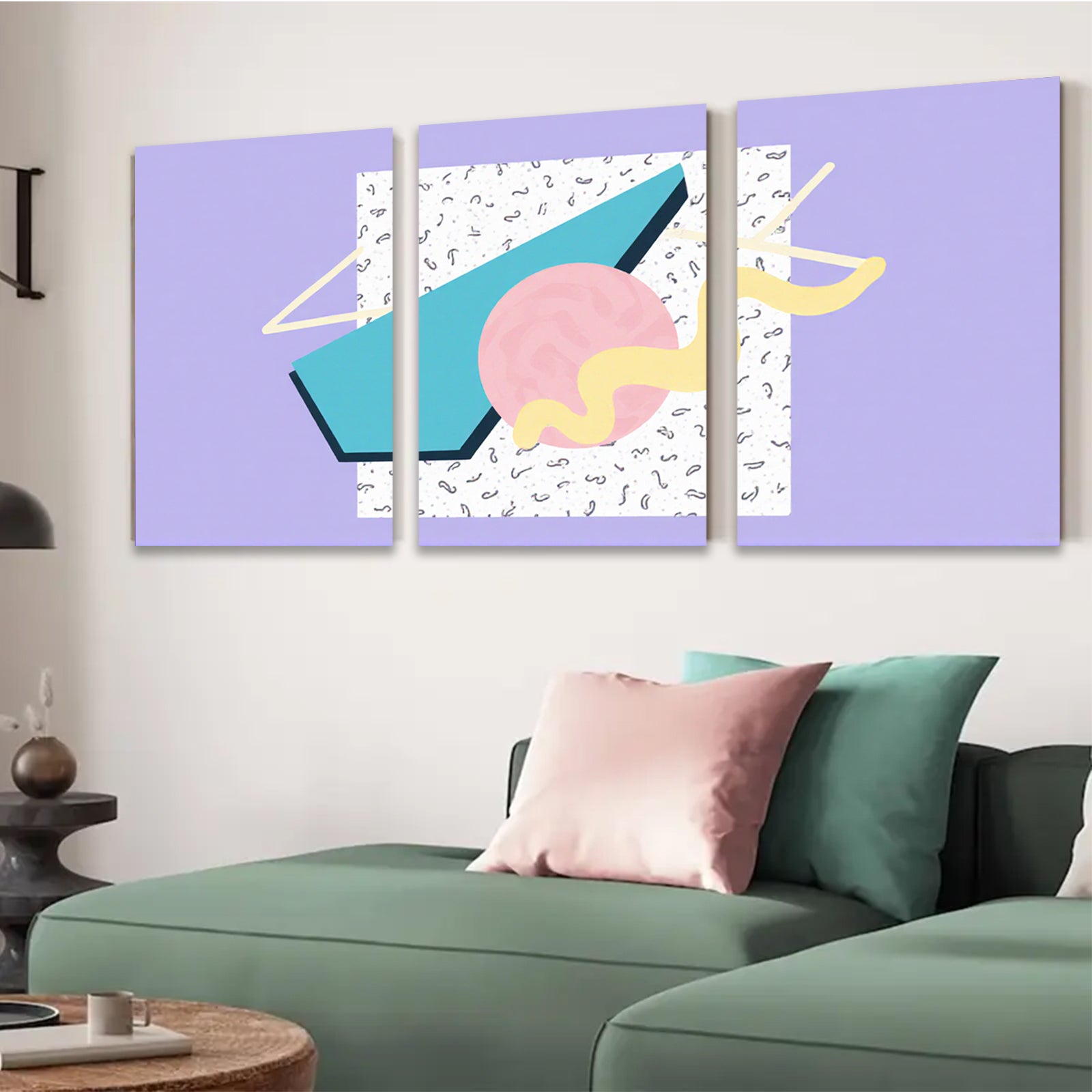 2D flat 1pc abstract geometric teal pink wall art modern minimalist decor living room bedroom gallery wrapped canvas prints farmhouse style artwork