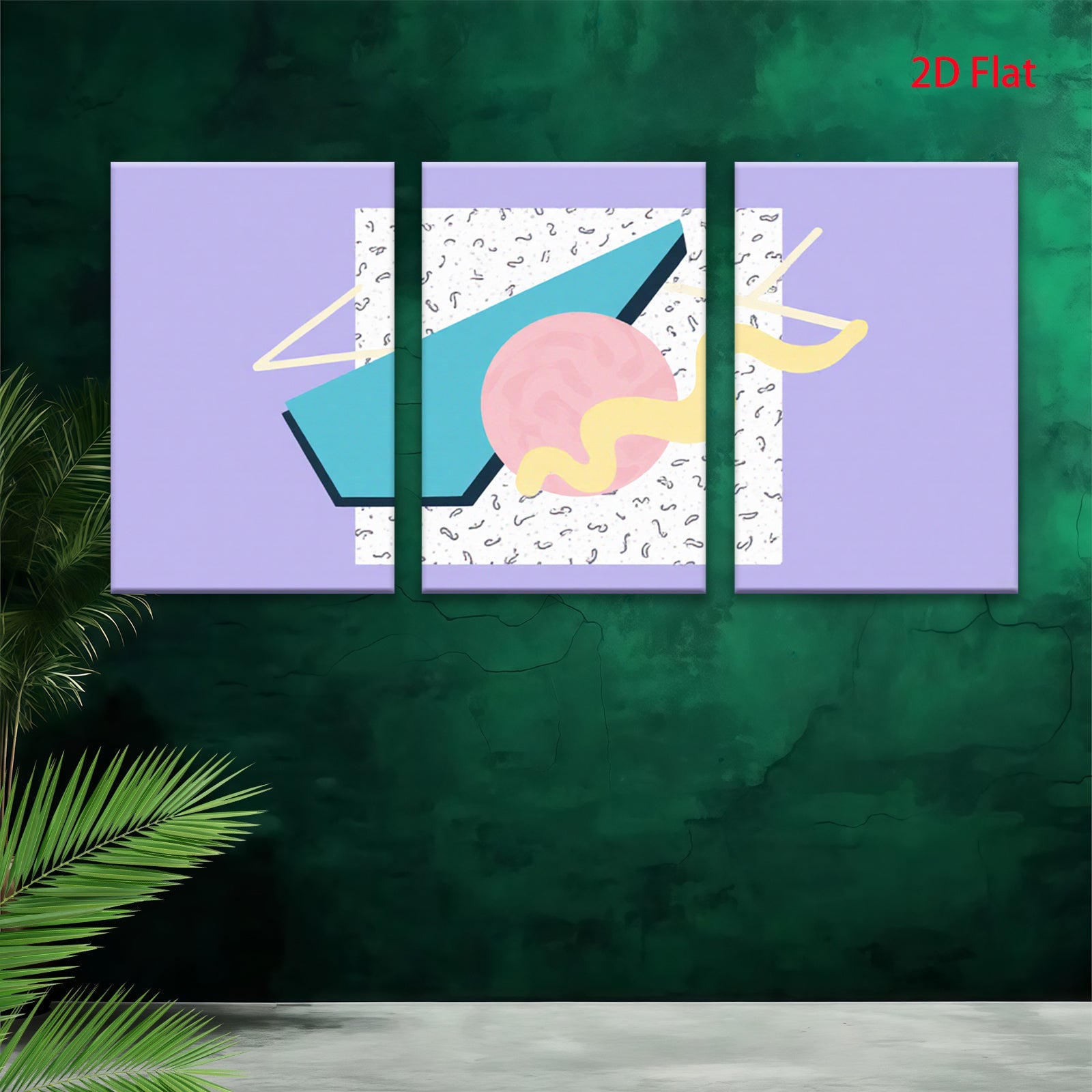 2D flat 1pc abstract geometric teal pink wall art modern minimalist decor living room bedroom gallery wrapped canvas prints farmhouse style artwork