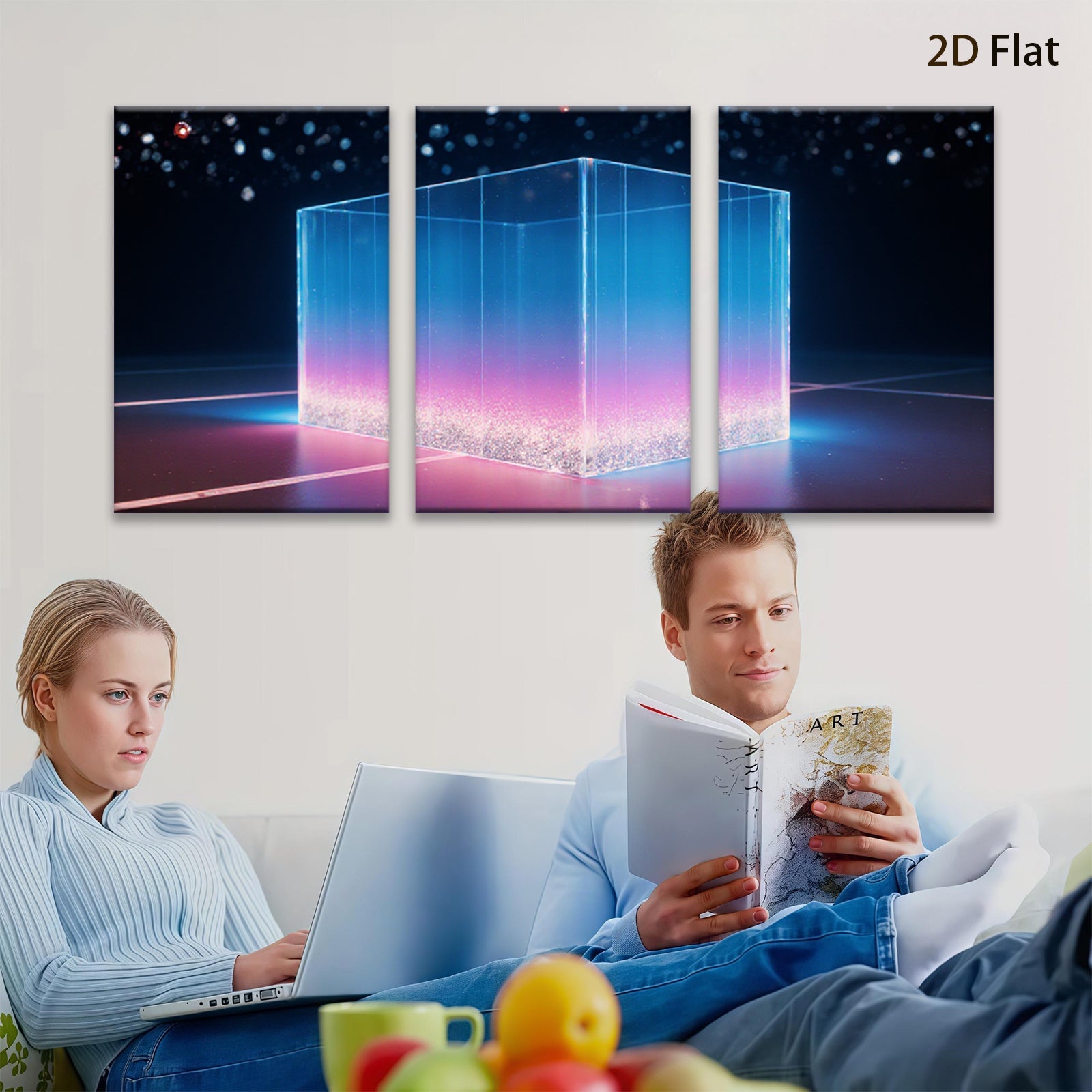 2D flat 1pc abstract glowing cube wall art modern home decor living room bedroom office gallery wrapped canvas prints farmhouse style inspirational artwork