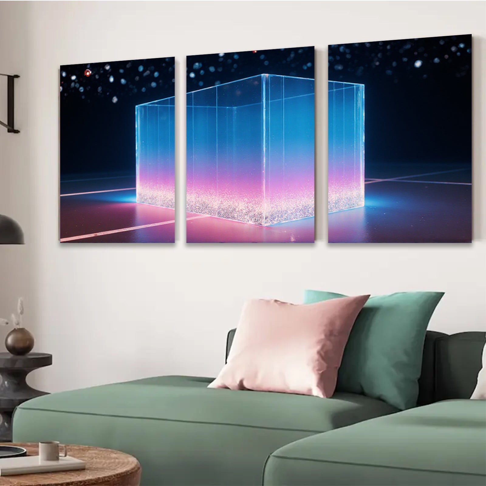 2D flat 1pc abstract glowing cube wall art modern home decor living room bedroom office gallery wrapped canvas prints farmhouse style inspirational artwork