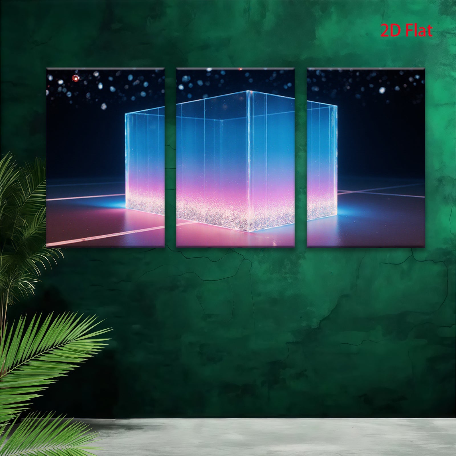 2D flat 1pc abstract glowing cube wall art modern home decor living room bedroom office gallery wrapped canvas prints farmhouse style inspirational artwork