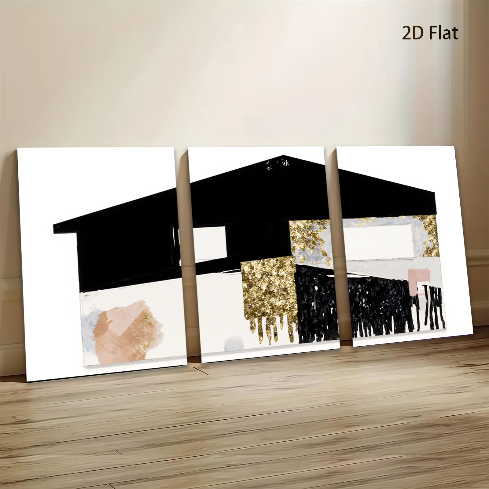 2D flat 1pc abstract gold leaf canvas wall art modern farmhouse living room bedroom decor gallery wrapped timeless statement piece trending now