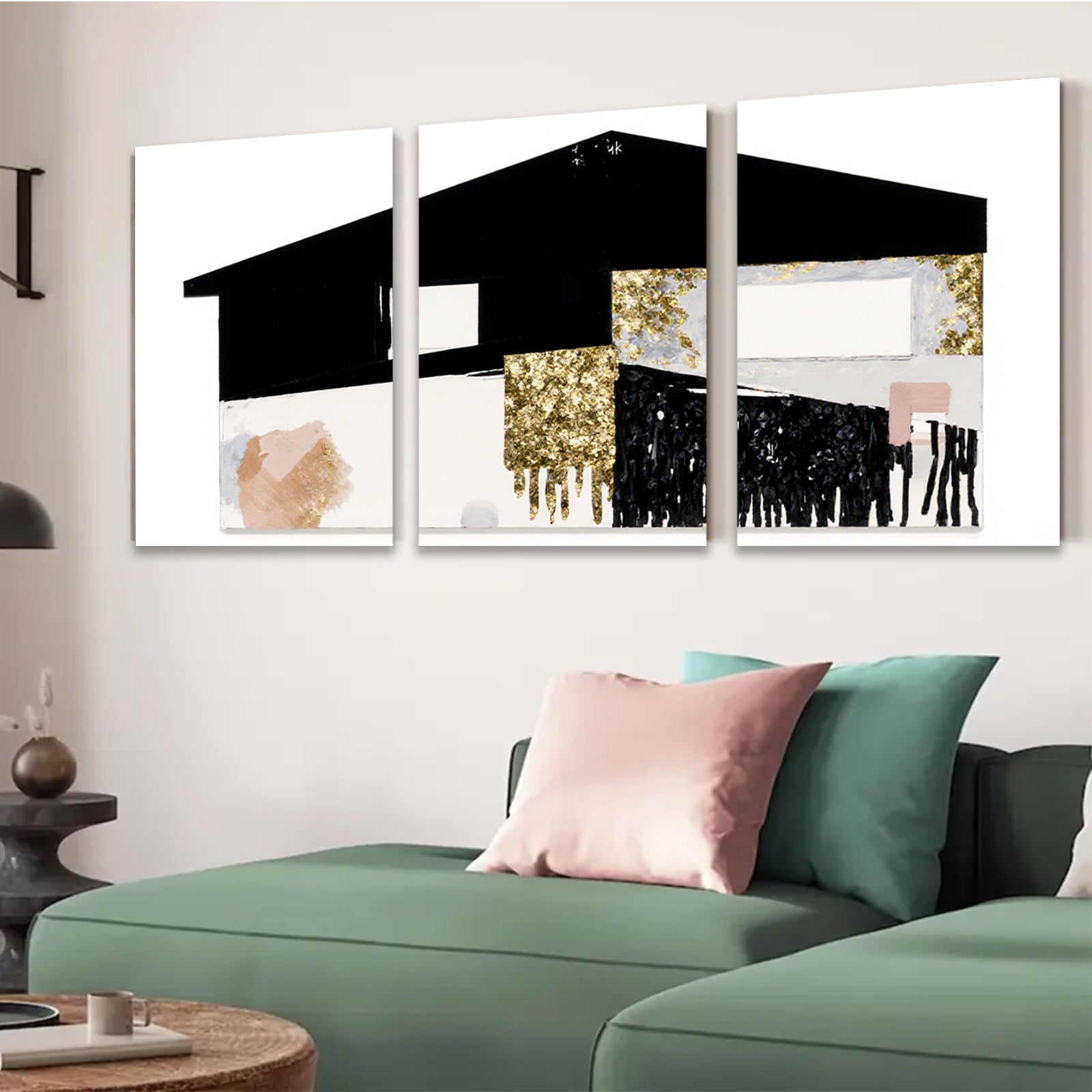 2D flat 1pc abstract gold leaf canvas wall art modern farmhouse living room bedroom decor gallery wrapped timeless statement piece trending now