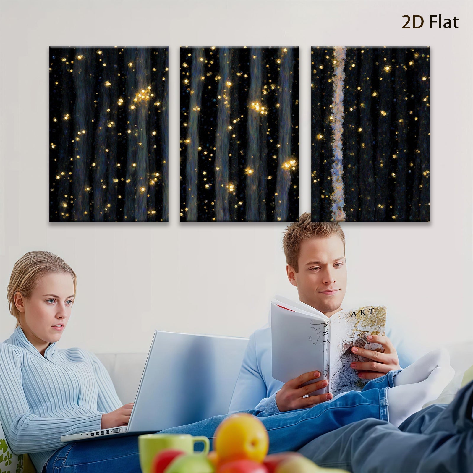 2D flat 1pc abstract gold specks night sky canvas wall art modern farmhouse living room bedroom decor gallery wrapped timeless elegance trending now