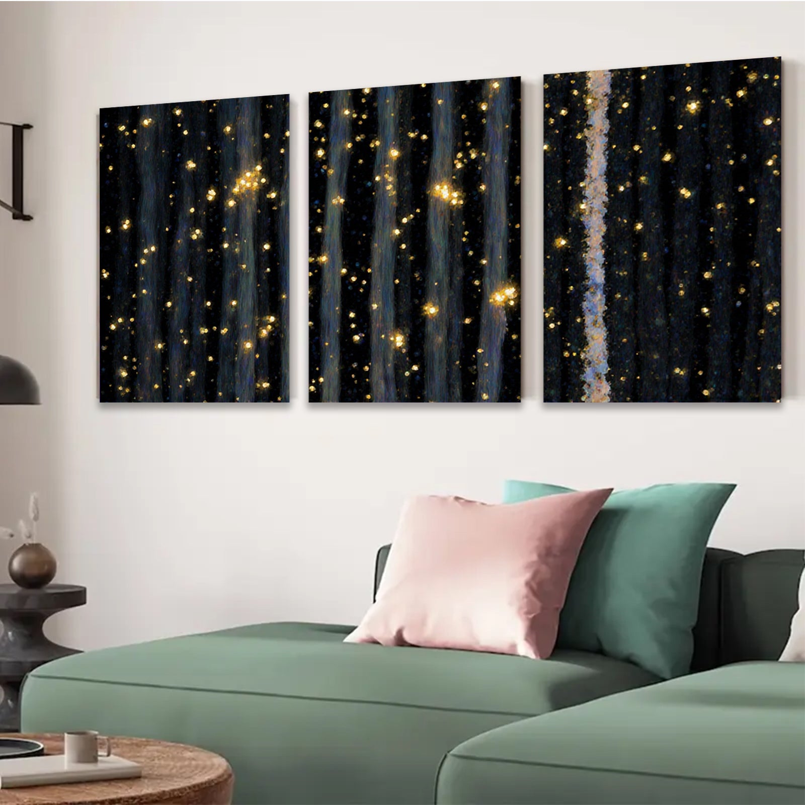 2D flat 1pc abstract gold specks night sky canvas wall art modern farmhouse living room bedroom decor gallery wrapped timeless elegance trending now